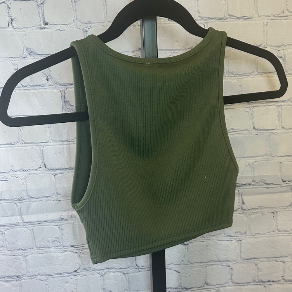 Princess Polly Forest Green Ribbed Crop Top - Picture 3 of 4